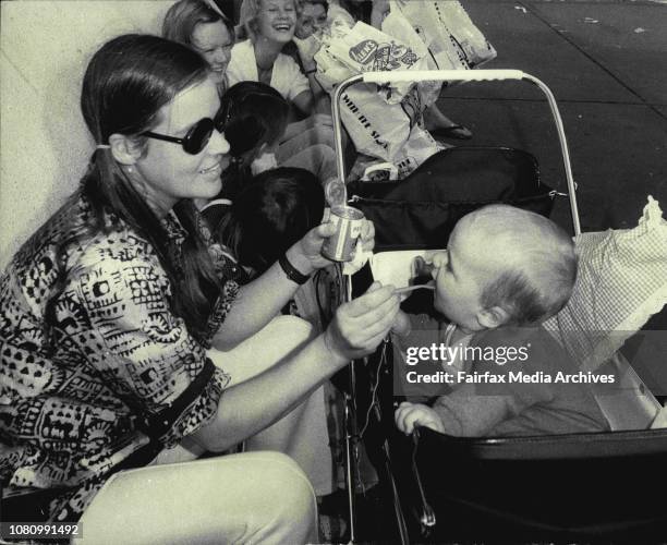 Mrs. Ingelore Gyory of St. Ives feeding her son Stephen 8 months. April 13, 1974. .