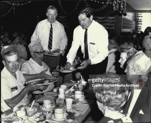 The Annual Woolworths head office Christmas party &amp; dinner for 600 pensioners of Sydney held in Woolworths 2nd floor Cagetteria, George &amp;...
