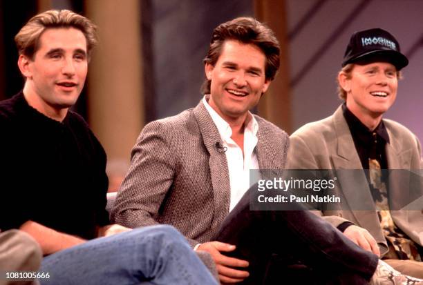 Actors William Baldwin, left, Kurt Russell, center, and Ron Howard appear on the Oprah Winfrey Show to promote the movie Backdraft, Chicago,...