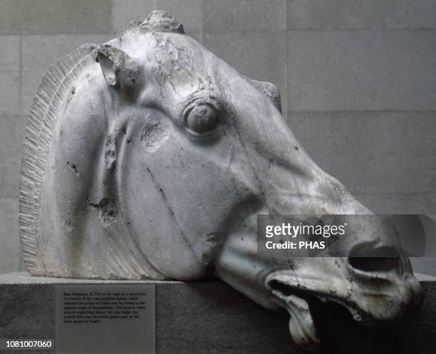 Head of a horse from the chariot of Selene. East pediment. Marble. C. 447-438 BC. Supervision of Phidias and his assistants. Parthenon of Acropolis...