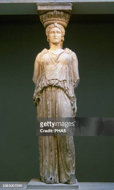 Caryatid from the Erechtheion. Draped female figure as supporting column. Classic period. 5th century BC. Acropolis of Athens, Greece. British...