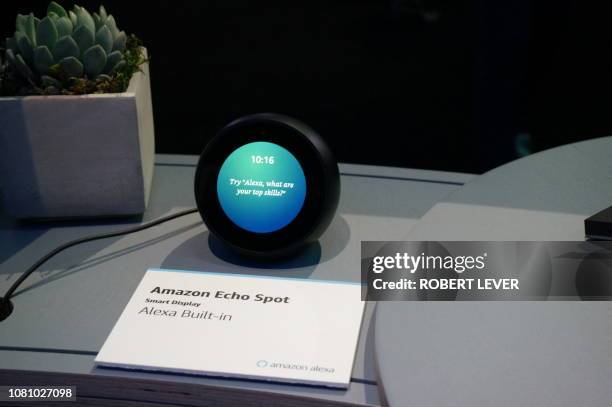 Amazon's Echo Spot device powered by its Alexa digital assistant is seen at the Consumer Electronics Show in Las Vegas on January 11, 2019.