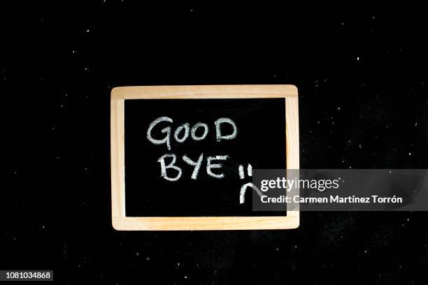 good bye message in black board. - bye stock pictures, royalty-free photos & images
