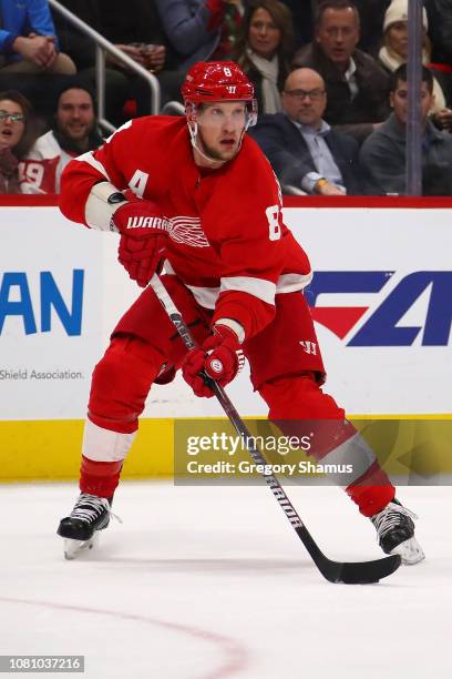 Justin Abdelkader of the Detroit Red Wings skates against the Los Angeles Kings at Little Caesars Arena on December 10, 2018 in Detroit, Michigan....