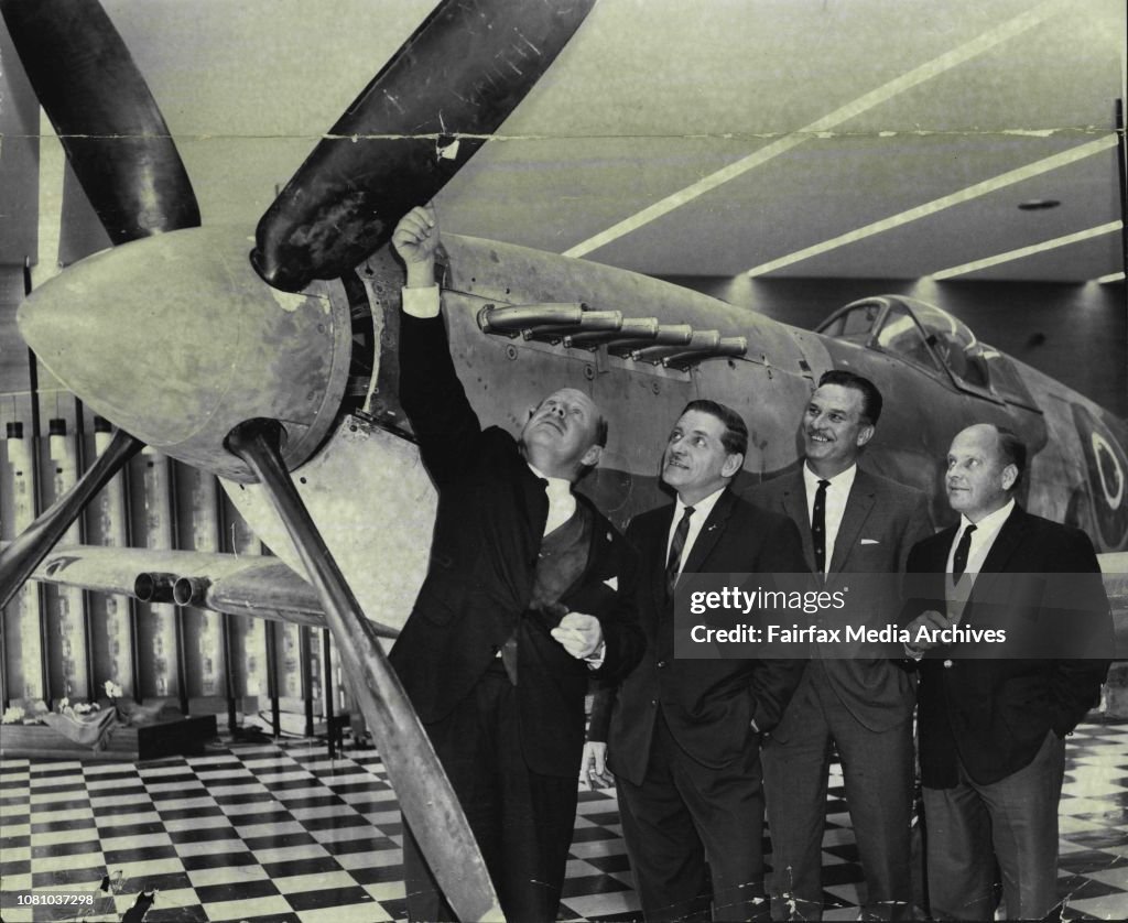 Johnny Checketts Wartime Spitfire Pilots Inspect Plane -- Group Captain John Waddy ...