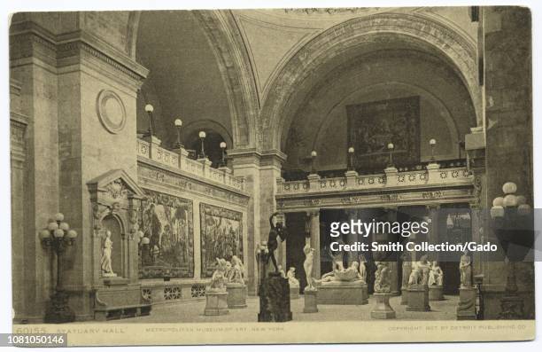 Detroit Publishing Company vintage postcard of Statuary Hall of the Metropolitan Museum of Art, New York, New York, 1914. From the New York Public...