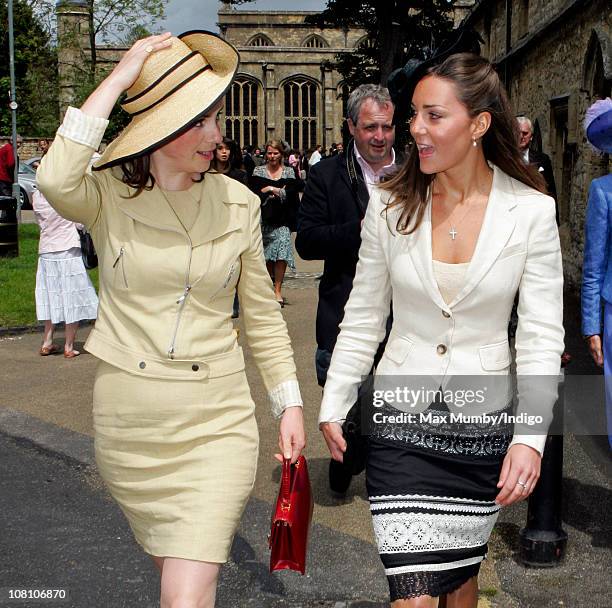 Kate Middleton attends the wedding of Hugh Van Cutsem and Rose Astor at Burford Parish Church on June 4, 2005 in Burford, England.