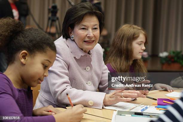 Former First Lady Eva Luise Koehler visits the Lietzensee school on January 18, 2011 in Berlin, Germany. Bettina Wulff takes over the UNICEF...