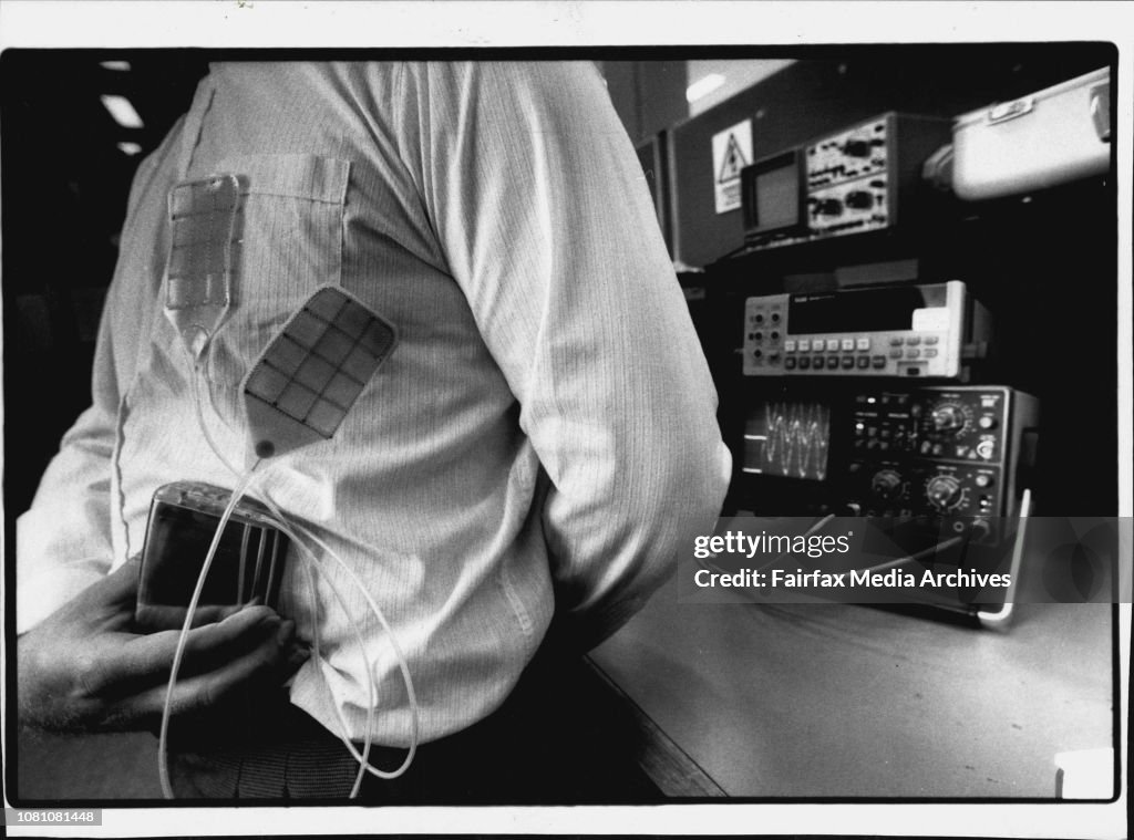 Telectronic's" new pacemaker-with programmer (right) and other test equipment.Defribulator (box) with electrode patches, and Sense Pacing Lead.Pacemaker with some of the test equipment.A Marvel Of Design: Telectronis's new pacemaker and programmer (right)