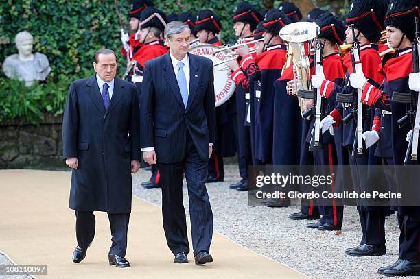 Italian Prime Minister Silvio Berlusconi meets with President of Slovenian Republic, Danilo Turk in Villa Madama, on January 18, 2011 in Rome, Italy....