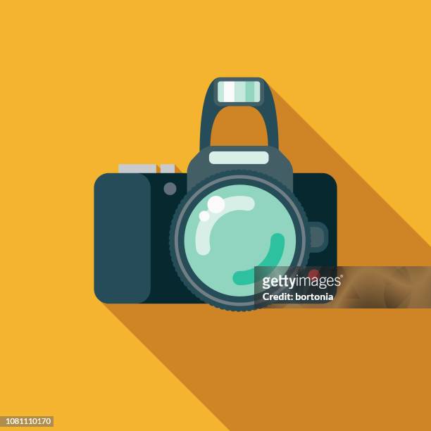 camera flat design appliance icon - digital single lens reflex camera stock illustrations