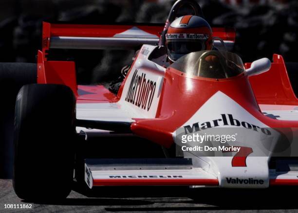 John Watson drives the McLaren International McLaren M29C Ford Cosworth DFV 3.0 V8 during the United States Grand Prix West on 15th March 1981 at the...
