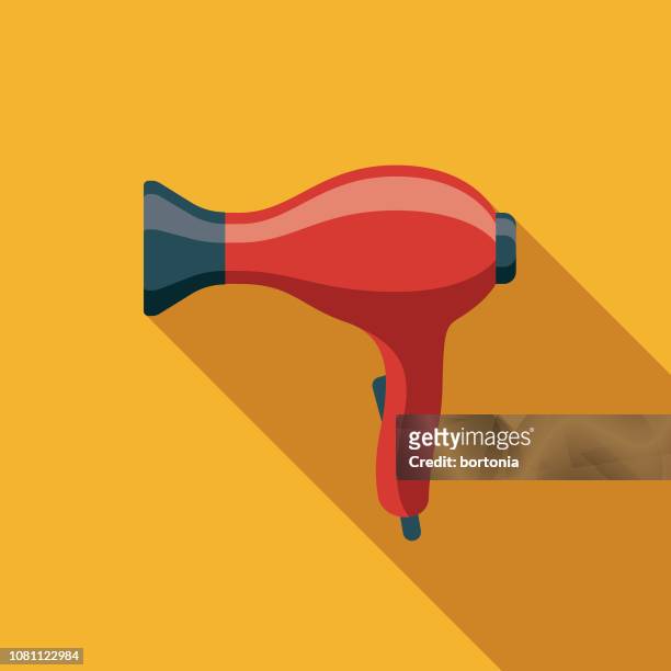 hair dryer flat design appliance icon - beautiful hair at home stock illustrations