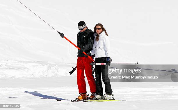 Prince William and girlfriend Kate Middleton use a T-bar drag lift whilst on a skiing holiday on March 19, 2008 in Klosters, Switzerland.