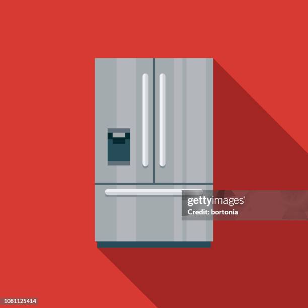 kühlschrank-flache design-gerät-ikone - kühlschrank stock-grafiken, -clipart, -cartoons und -symbole