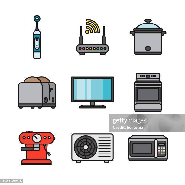 home appliances thin line icon set - toaster appliance stock illustrations