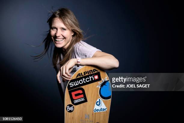 Swiss snowboarder Anne-Flore Marxer poses during a photo session on January 8 in Paris.