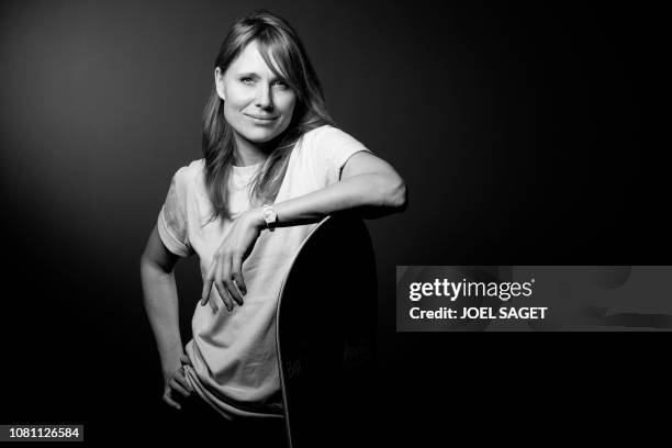 Swiss snowboarder Anne-Flore Marxer poses during a photo session on January 8 in Paris.