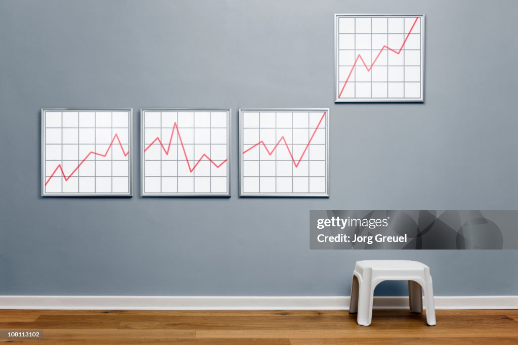 Rising line graph in picture frames