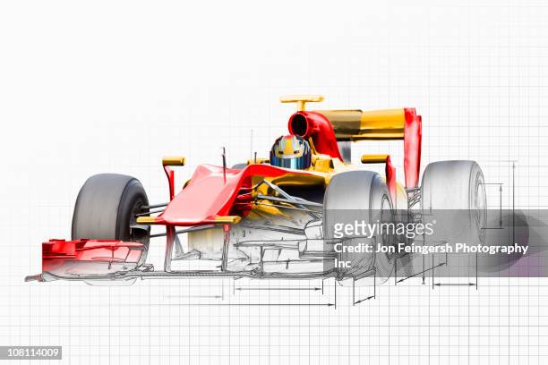 bildbanksillustrationer, clip art samt tecknat material och ikoner med unfinished drawing of red race car with driver - race car