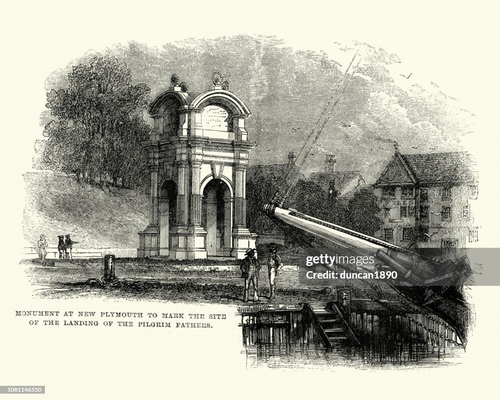 Monument at New Plymouth, mark landing of the Pilgrim Fathers