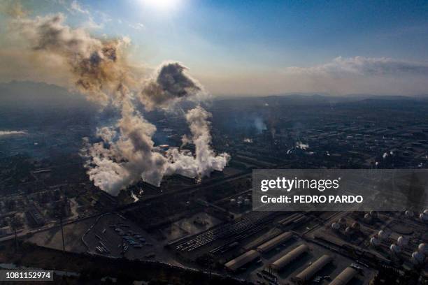 Aerial view of the Mexican oil company PEMEX oil complex in Tula, Hidalgo state, Mexico, on January 11, 2018. President Andres Manuel Lopez Obrador...