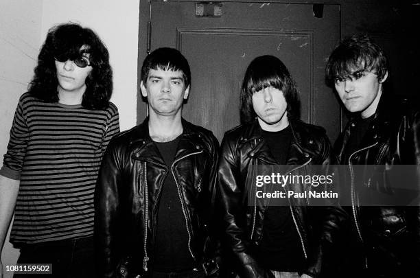 Portrait of the Ramones, left to right, Joey Ramone , Dee Dee Ramone , Johnny Ramone and Marky Ramone of the Ramones at the Metro in Chicago,...