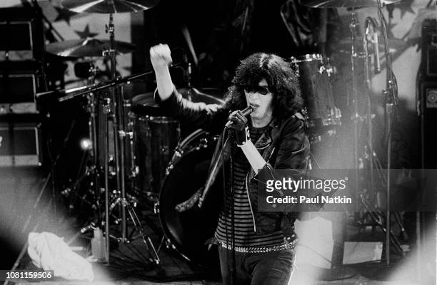 Joey Ramone of the Ramones performs on stage at the Metro in Chicago, Illinois, May 13, 1980.