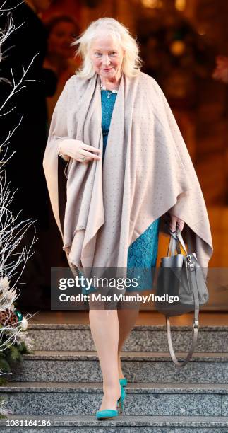 Angela Kelly leaves the Goring Hotel after attending a Christmas lunch hosted by The Queen for her close members of staff on December 11, 2018 in...