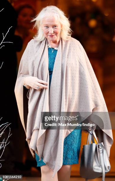 Angela Kelly leaves the Goring Hotel after attending a Christmas lunch hosted by The Queen for her close members of staff on December 11, 2018 in...