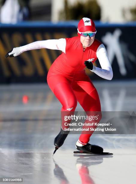 Karolina Gasecka of Poland skates during the ladies 500 meter allround race allround race during Day 1 of the ISU European Speed Skating...