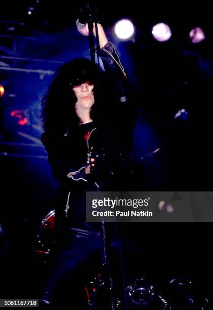 Joey Ramone of the Ramones performs on stage at the Aragon Ballroom in Chicago, Illinois, October 31, 1992.