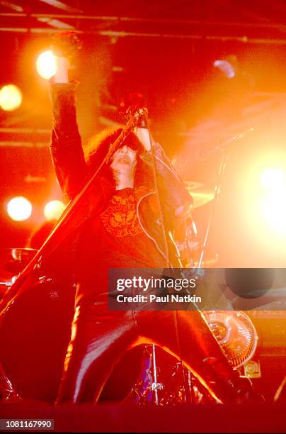 Joey Ramone of the Ramones performs on stage at the Aragon Ballroom in Chicago, Illinois, October 31, 1992.