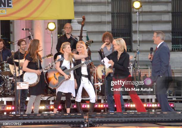 Emily Robison, Natalie Maines, Martie Maguire, Diane Sawyer, Charles Gibson, the Dixie Chicks appearing on ABC's 'Good Morning America' summer...