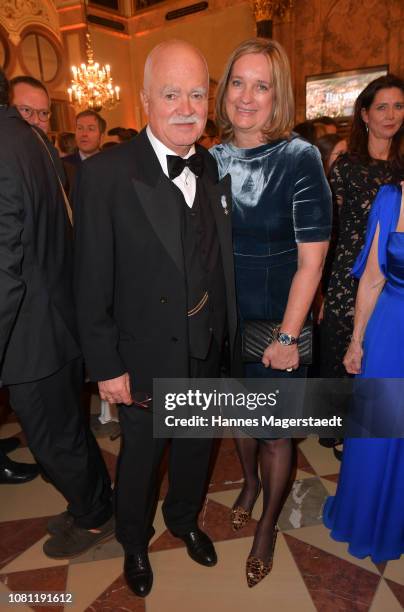 Peter Gauweiler and his wife Eva Gauweiler during the new year reception of the Bavarian state government at Residenz on January 11, 2019 in Munich,...