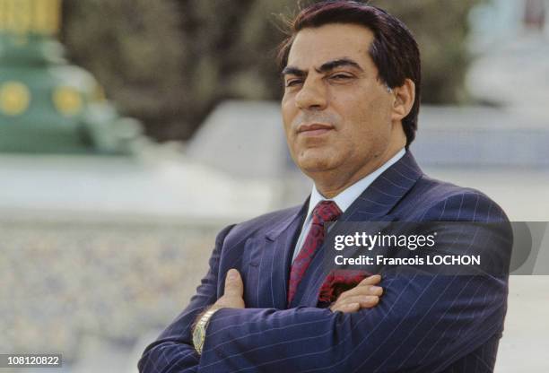 Tunisian President Zine el-Abidine Ben Ali is pictured in his Presidential Palace in on September 6th, 1988 in Carthage, Tunisia.