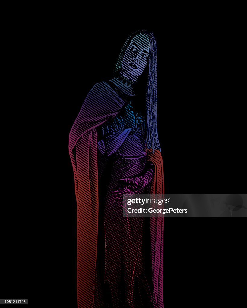 Gothic style woman in forest at night