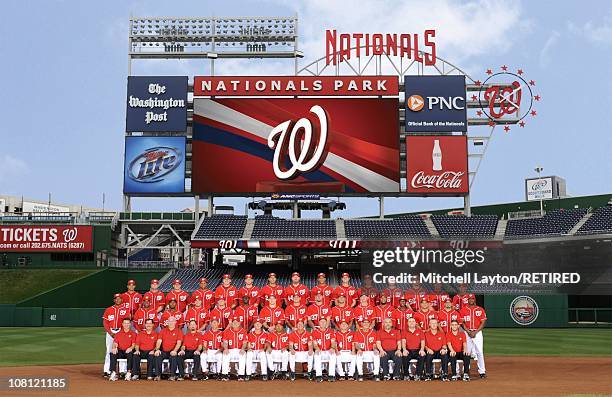 The 2010 Washington Nationals pose for a team photo at Nationals Park in Washington, D.C. On August 13, 2010. Top row: Alberto Gonzalez, Adam...