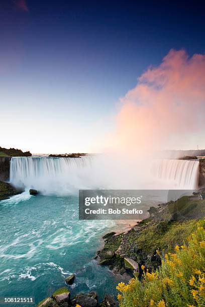 waterfall and mist at sunset - horseshoe falls niagara falls stock pictures, royalty-free photos & images