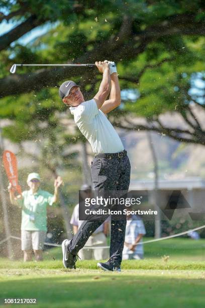 Cameron Champ hits his tee shot at the 4th hole during the second round of the Sony Open on January 11 at the Waialae Counrty Club in Honolulu, HI.