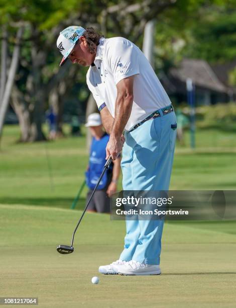 Pat Perez putts on the 13th hole during the second round of the Sony Open on January 11 at the Waialae Counrty Club in Honolulu, HI.