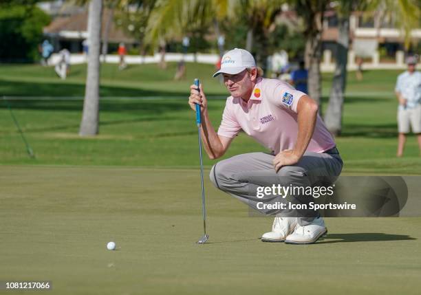 Adam Scott surveys the green of the 13th hole during the second round of the Sony Open on January 11 at the Waialae Counrty Club in Honolulu, HI.