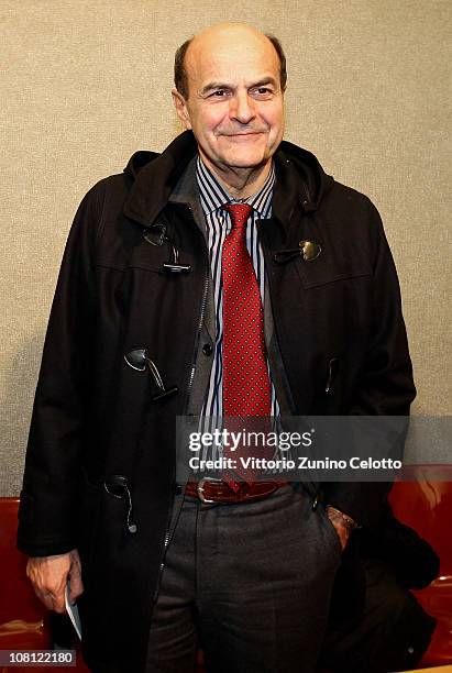 Chairman of the Italian Democratic Party Pier Luigi Bersani attends 'Il futuro e di tutti ma e uno solo' book presentation held at Casa della cultura...