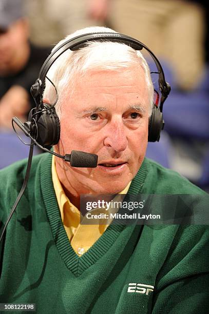 Announcer Bobby Knight during a college basketball game between the Georgetown Hoyas and the Pittsburgh Panthers on January 12, 2011 at the Verizon...