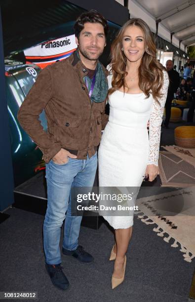 Cayetano Rivera Ordonez and Elizabeth Hurley attend the ABB FIA Formula E 2019 Marrakesh E-Prix on January 12, 2019 in Marrakesh, Morocco.