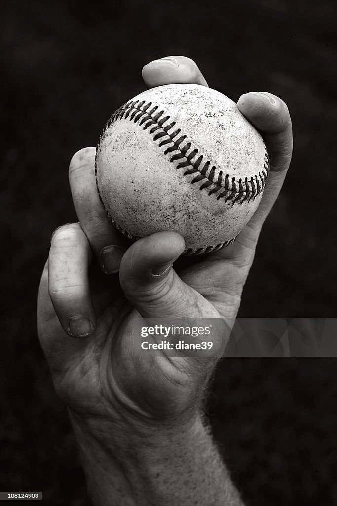 Portrait of Hand Holding Baseball, Black and White