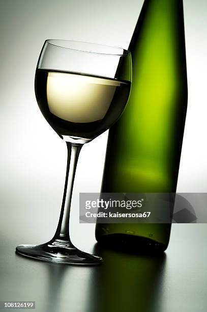 vidro e garrafa de vinho branco - things that go together imagens e fotografias de stock