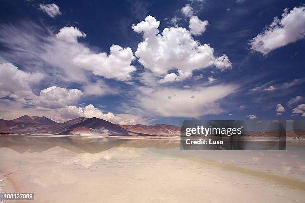 scenic view of salt lake salar de altiplano, atacama, chile - saltäng bildbanksfoton och bilder