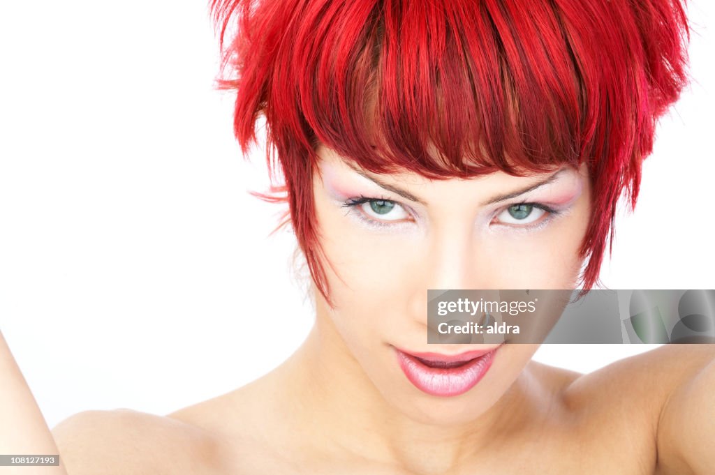 Young Woman With Red Hair and Make-Up