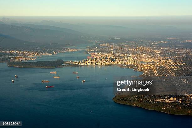 aerial of vancouver, canada - clear sky city stock pictures, royalty-free photos & images